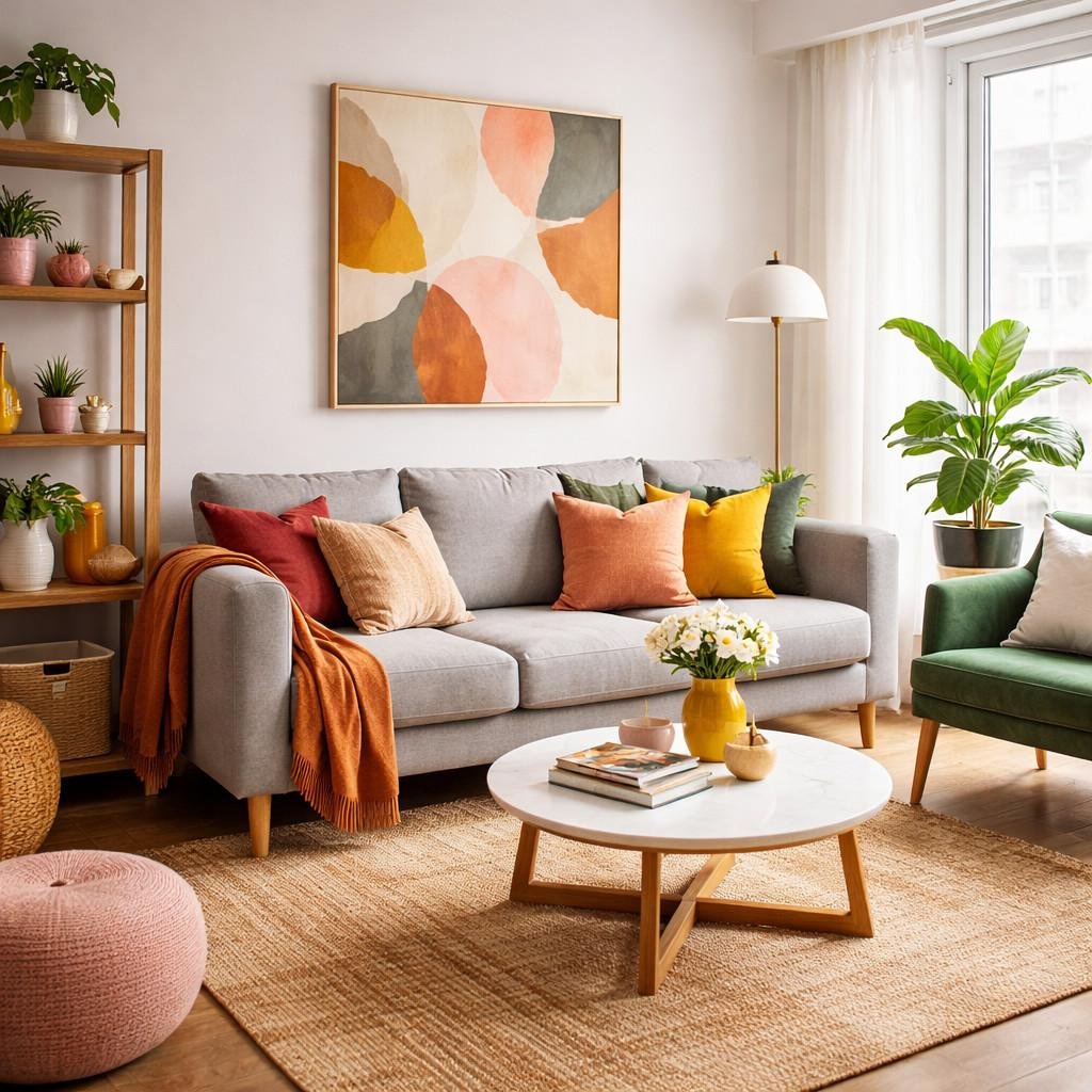 Colorful Living Room Ideas for Small Apartments with a Grey Couch